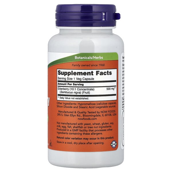 Alternative view of NOW Foods, Elderberry, 500 mg, 60 Veg Capsules