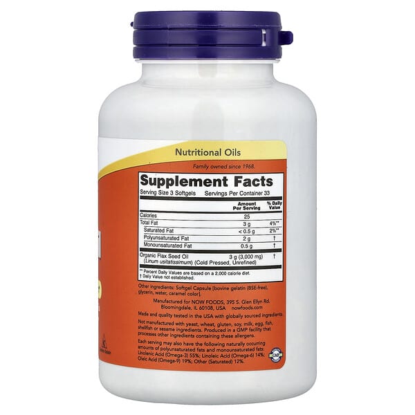 Alternative view of NOW Foods, Flax Oil, 100 Softgels (1,000 mg per Softgel)