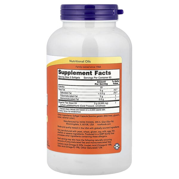 Alternative view of NOW Foods, Flax Oil with Essential Omega-3's, 250 Softgels