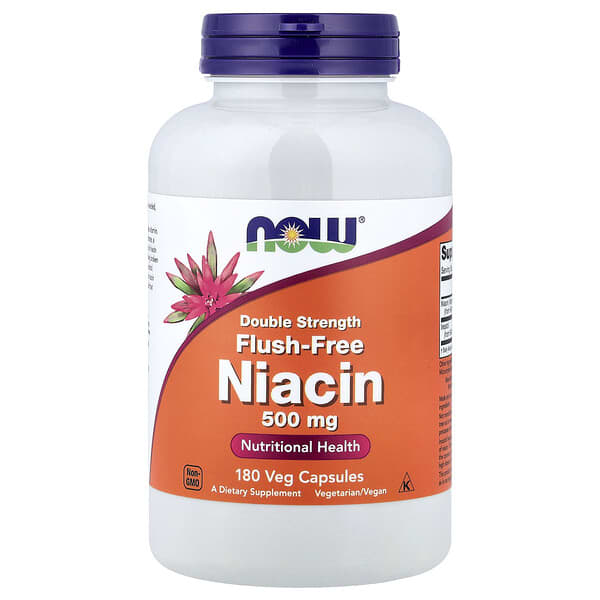NOW Foods, Flush-Free Niacin, 500 mg, 180 Veg Capsules