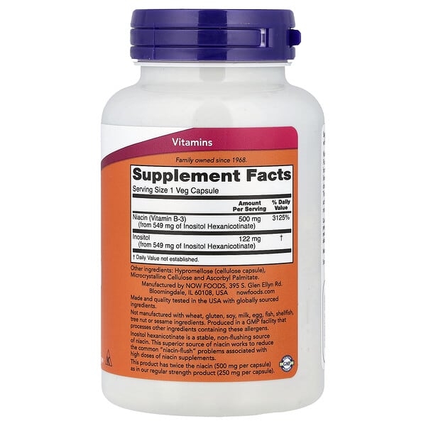 Alternative view of NOW Foods, Flush-Free Niacin, 500 mg, 90 Veg Capsules