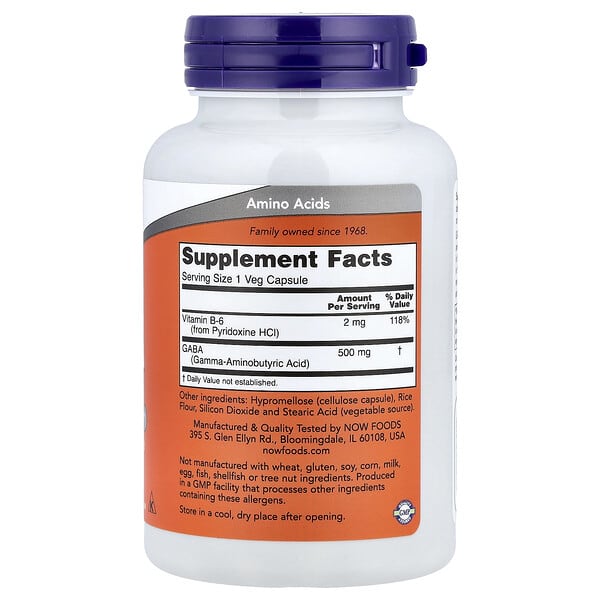 Alternative view of NOW Foods, GABA , 100 Veg Capsules