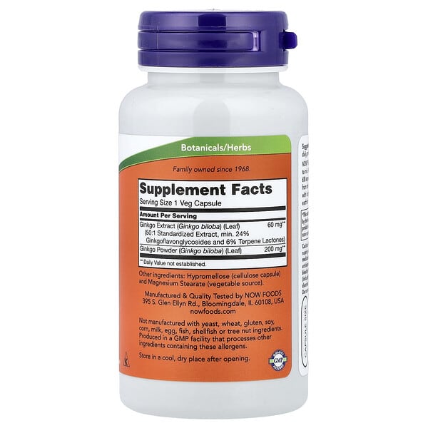 Alternative view of NOW Foods, Ginkgo Biloba, 60 mg, 60 Veg Capsules