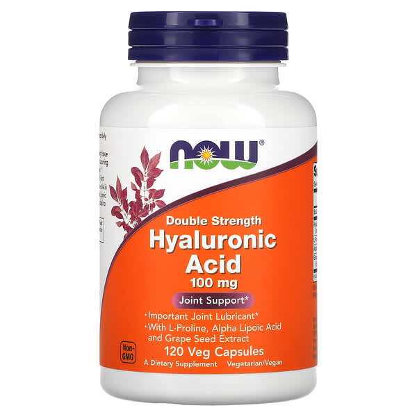 NOW Foods, Hyaluronic Acid With L-Proline, Alpha Lipoic Acid and Grape Seed Extract, 100 mg, 120 Veg Capsules