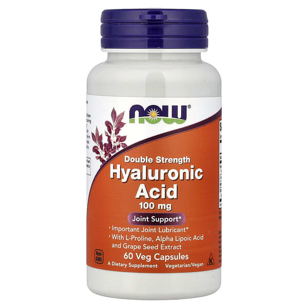 NOW Foods, Hyaluronic Acid With L-Proline, Alpha Lipoic Acid and Grape Seed Extract, 100 mg, 60 Veg Capsules