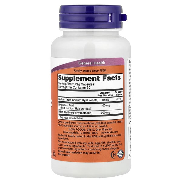 Alternative view of NOW Foods, Hyaluronic Acid With MSM, 60 Veg Capsules