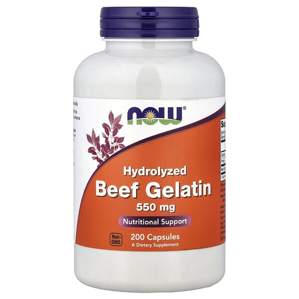 NOW Foods, Hydrolyzed Beef Gelatin, 200 Capsules (550 mg per Capsules)
