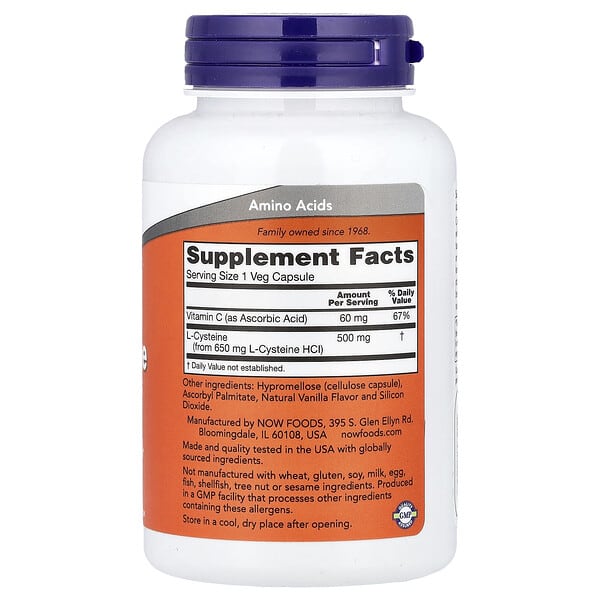 Alternative view of NOW Foods, L-Cysteine, 90 Veg Capsules