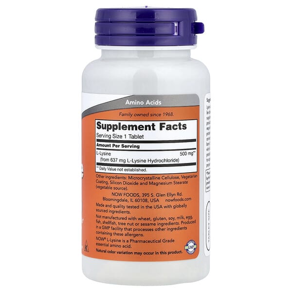 Alternative view of NOW Foods, L-Lysine, 500 mg, 100 Tablets