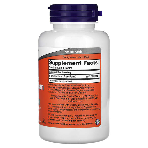 Alternative view of NOW Foods, L-Tryptophan, 1,000 mg, 60 Tablets