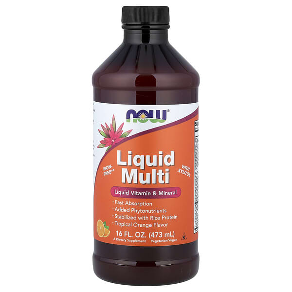 NOW Foods, Liquid Multi with Xylitol, Iron-Free, Tropical Orange, 16 fl oz (473 ml)