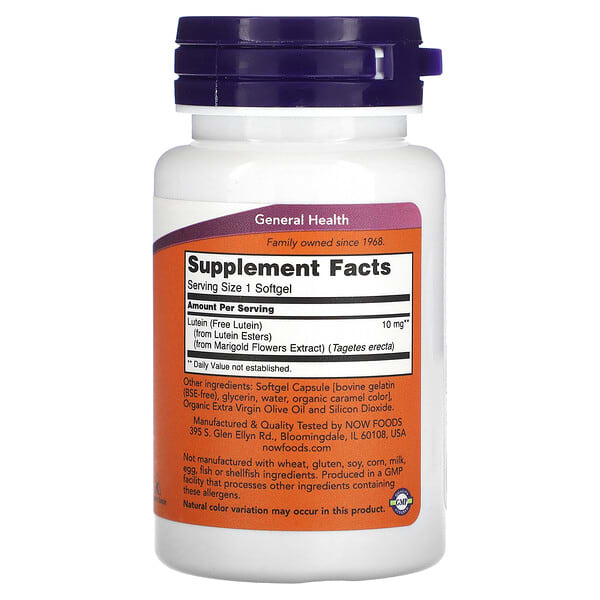 Alternative view of NOW Foods, Lutein, 10 mg, 60 Softgels