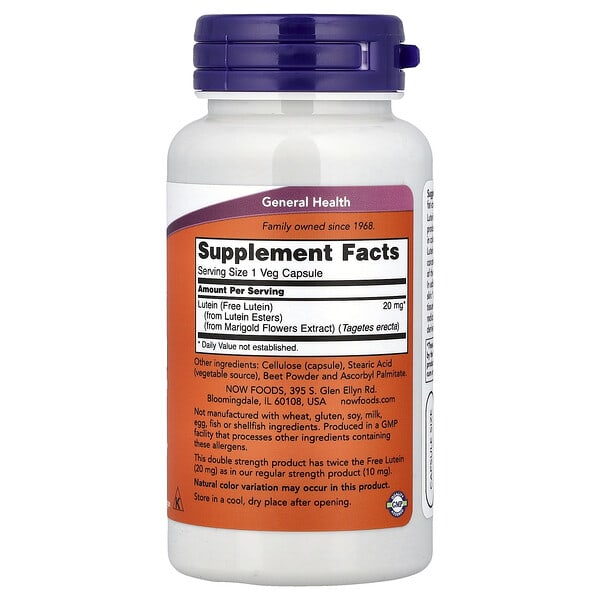 Alternative view of NOW Foods, Lutein, 20 mg, 90 Veg Capsules