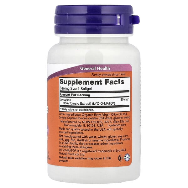 Alternative view of NOW Foods, Lycopene, 20 mg, 50 Softgels