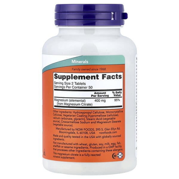 Alternative view of NOW Foods, Magnesium Citrate, 100 Tablets (200 mg per Tablet)
