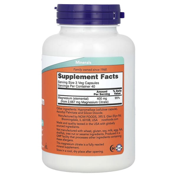 Alternative view of NOW Foods, Magnesium Citrate, 120 Veg Capsules (133 mg per Capsule)