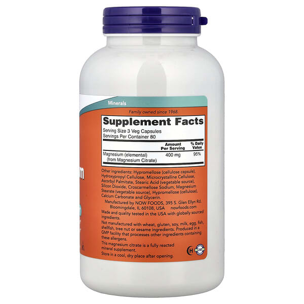 Alternative view of NOW Foods, Magnesium Citrate, 240 Veg Capsules (133 mg per Capsule)