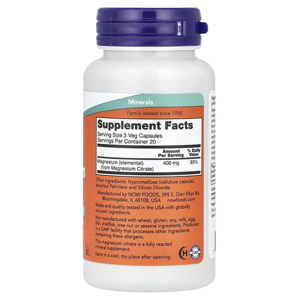 Alternative view of NOW Foods, Magnesium Citrate, 60 Veg Capsules (133 mg per Capsule)