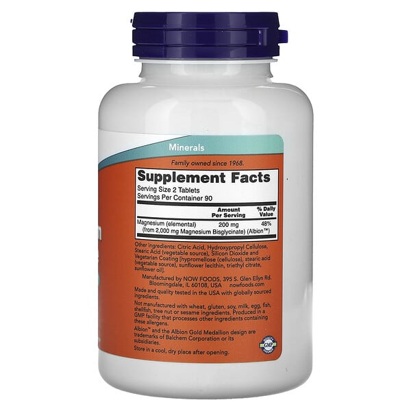 Alternative view of NOW Foods, Magnesium Glycinate, 180 Tablets (100 mg per Tablet)