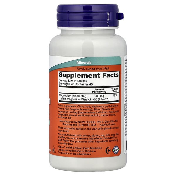 Alternative view of NOW Foods, Magnesium Glycinate, 90 Tablets (100 mg per Tablet)