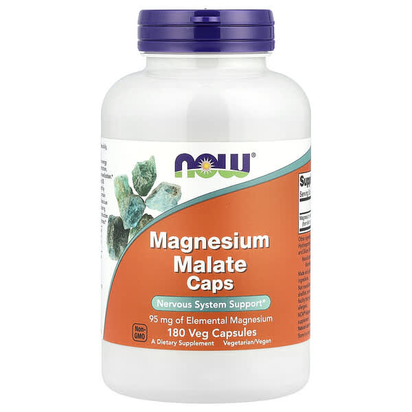 NOW Foods, Magnesium Malate Caps, 95 mg, 180 Veg Capsules