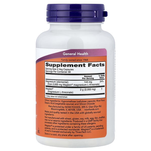 Alternative view of NOW Foods, Magtein®, 90 Veg Capsules