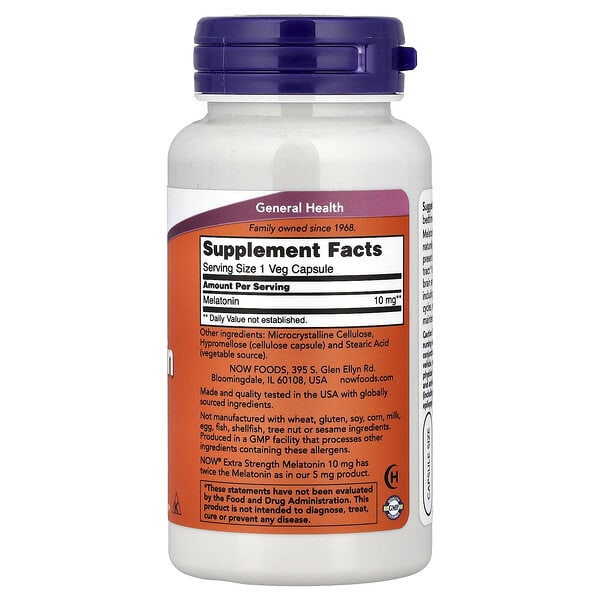 Alternative view of NOW Foods, Melatonin, 10 mg, 100 Veg Capsules