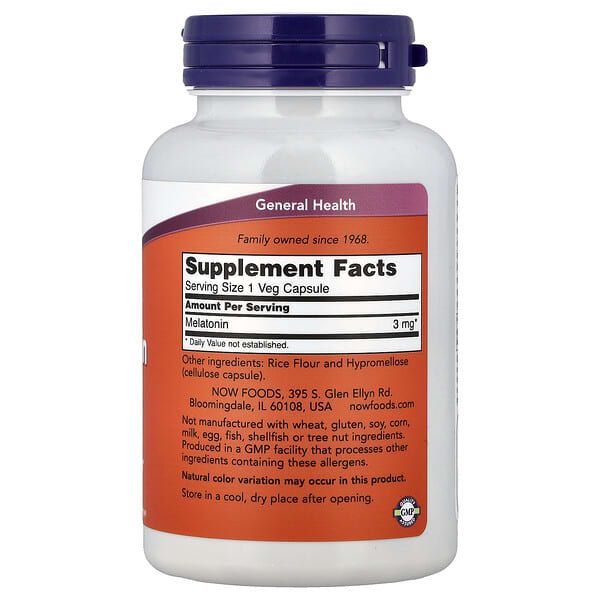 Alternative view of NOW Foods, Melatonin, 3 mg, 180 Veg Capsules