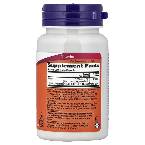 Alternative view of NOW Foods, Methyl Folate, 5,000 mcg, 50 Veg Capsules