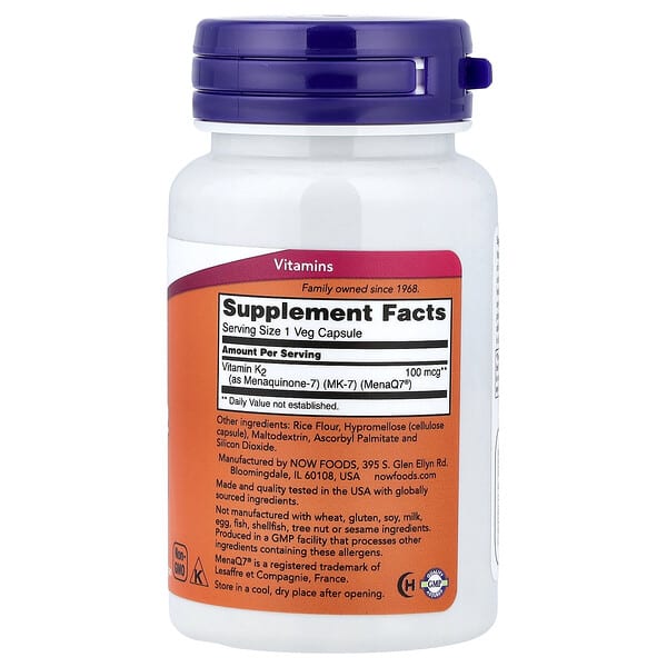 Alternative view of NOW Foods, MK-7 Vitamin K-2, 100 mcg, 60 Veg Capsules