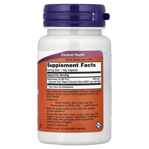 Alternative view of NOW Foods, Nattokinase, 100 mg, 60 Veg Capsules