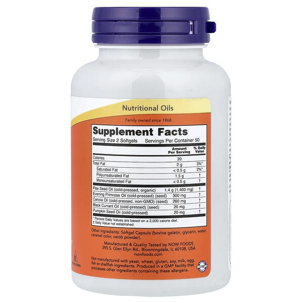 Alternative view of NOW Foods, Omega 3-6-9, 100 Softgel