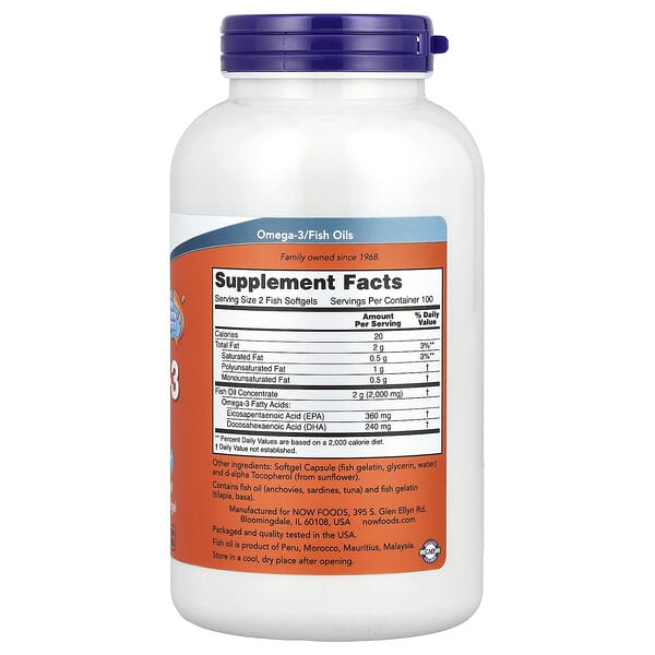 Alternative view of NOW Foods, Omega-3 Fish Oil, 1,000 mg, 200 Fish Softgels