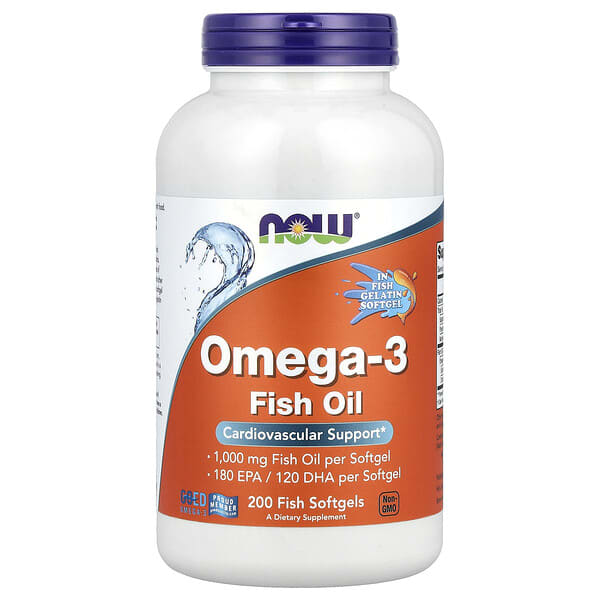 NOW Foods, Omega-3 Fish Oil, 1,000 mg, 200 Fish Softgels