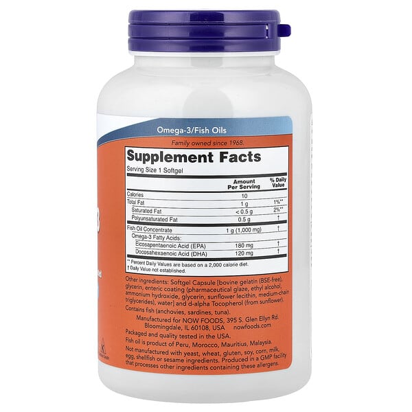 Alternative view of NOW Foods, Omega-3 Fish Oil, 180 Softgels
