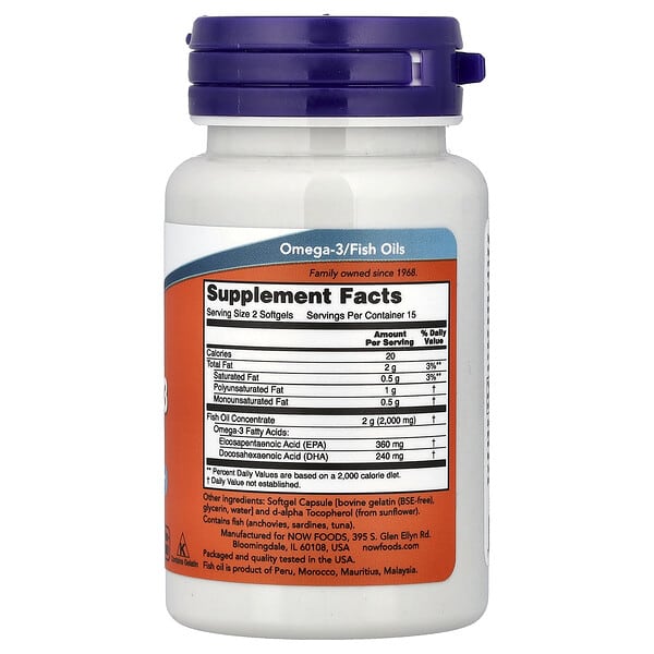 Alternative view of NOW Foods, Omega-3 Fish Oil, 30 Softgels (1 g per Softgel)