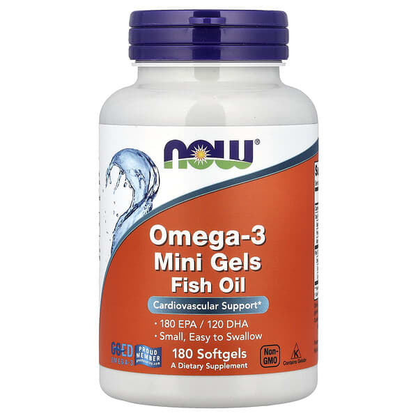 NOW Foods, Omega-3 Mini Gels Fish Oil, 180 Softgels (0.5 g per Softgel)