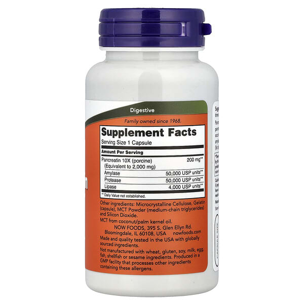 Alternative view of NOW Foods, Pancreatin 2000, 100 Capsules (200 mg per Capsule)