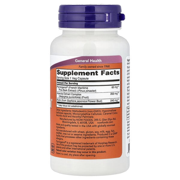 Alternative view of NOW Foods, Pycnogenol® With Acerola & Rutin, 50 Veg Capsules