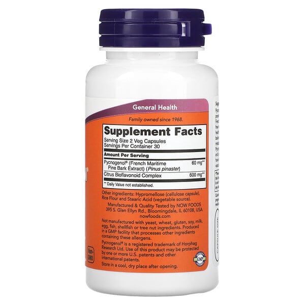 Alternative view of NOW Foods, Pycnogenol® With Bioflavonoids, 60 Veg Capsules