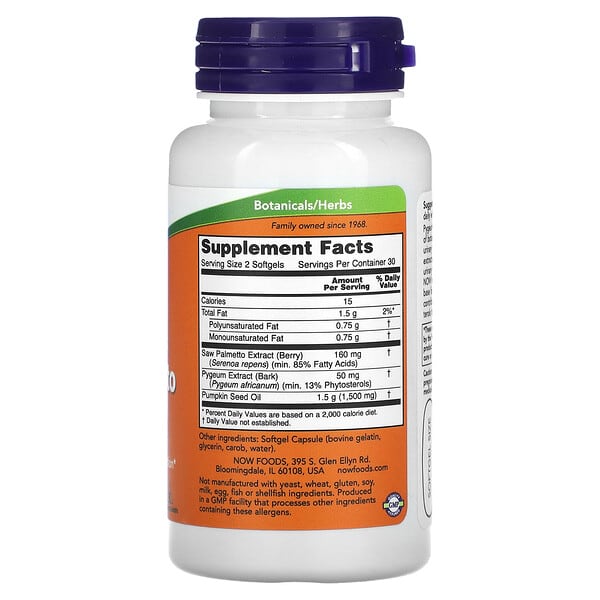 Alternative view of NOW Foods, Pygeum & Saw Palmetto, 60 Softgels