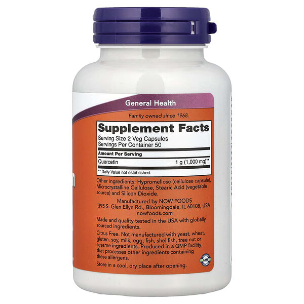 Alternative view of NOW Foods, Quercetin, 500 mg, 100 Veg Capsules