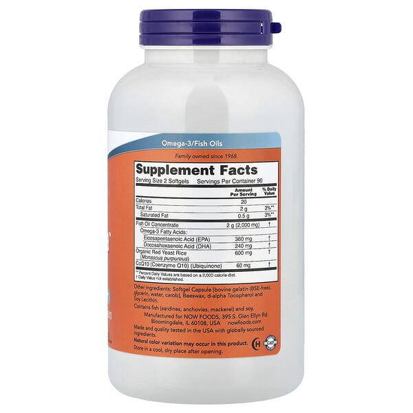 Alternative view of NOW Foods, Red Omega™ Fish Oil With Red Yeast Rice and CoQ10, 180 Softgels
