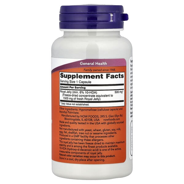 Alternative view of NOW Foods, Royal Jelly, 60 Capsules (500 mg per Capsule)