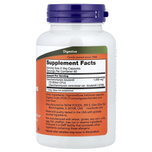 Alternative view of NOW Foods, Saccharomyces Boulardii, 5 Billion CFU, 120 Veg Capsules