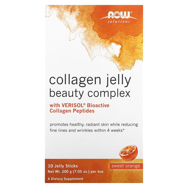 NOW Foods, Solutions, Collagen Jelly Beauty Complex, Sweet Orange, 10 Jelly Sticks, 0.705 oz (20 g) Each