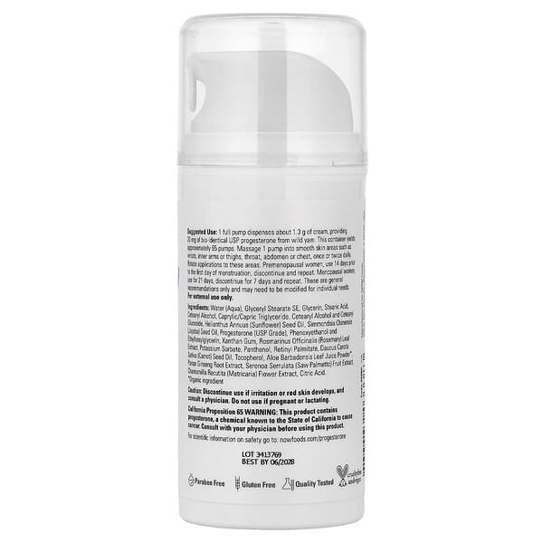 Alternative view of NOW Foods, Solutions, Progesterone from Wild Yam, Balancing Skin Cream, Fragrance Free, 3 oz (85 g)