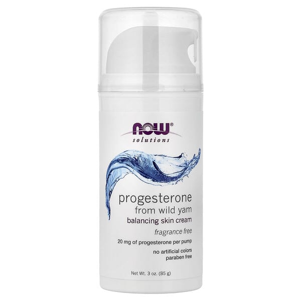 NOW Foods, Solutions, Progesterone from Wild Yam, Balancing Skin Cream, Fragrance Free, 3 oz (85 g)