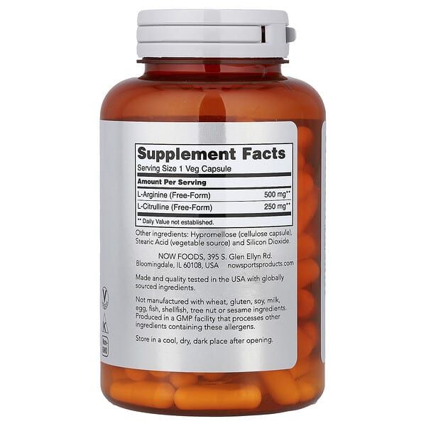 Alternative view of NOW Foods, Sports, Arginine & Citrulline, 120 Veg Capsules