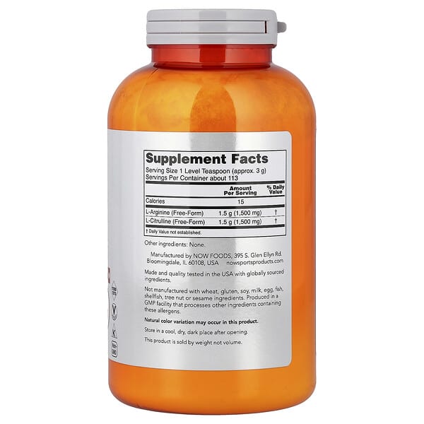 Alternative view of NOW Foods, Sports, Arginine & Citrulline Powder, 12 oz (340 g)